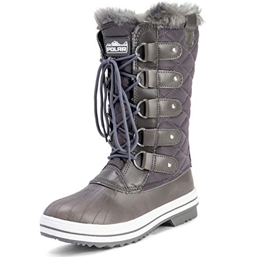 Polar Damen Schneestiefel, gesteppt, hoch, wasserdicht, warm, Regenstiefel, Winterstiefel, Grau - grau - Größe: 42 EU von Polar