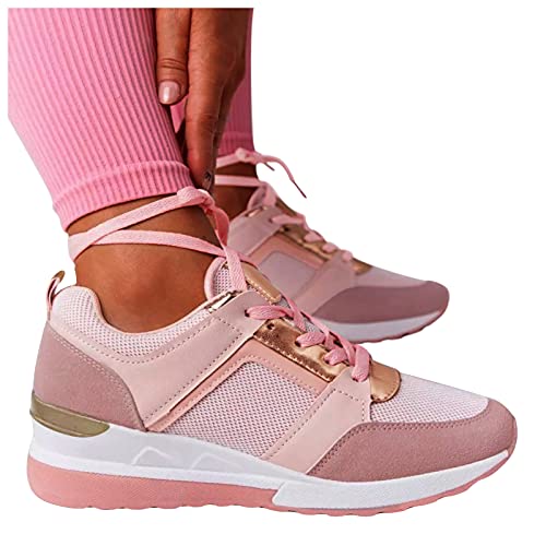 311 Turnschuhe Mesh Schuhe Damen Walking Damen Lace Up LäSsige Atmungsaktive Wedge Damen Freizeitschuhe, Damen Wedge Turnschuhe LäSsig Schuhe Mesh Lace Up Wanderschuhe, Sportschuhe Damen Schwarz Weiß von 311