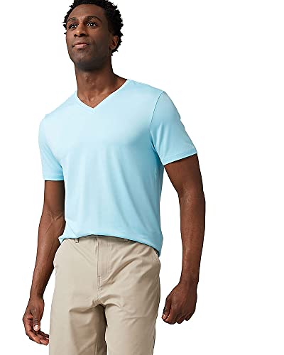 32 DEGREEES Herren-T-Shirt, cooles klassisches V-Ausschnitt, geruchshemmend, 4-Wege-Stretch, feuchtigkeitsableitend, Blauer Topas, L von 32 DEGREES