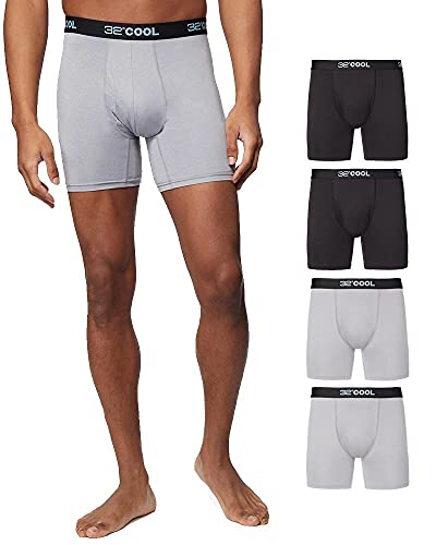 32 DEGREES Cool Herren Boxershorts, schnelltrocknend, mit elastischem Bund, 4 Stück, 2 x Schwarz/2 x Ice Grey Heather, X-Large von 32 DEGREES