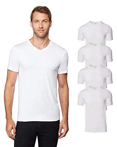 Herren-T-Shirt, 32 Grad, kühles V-Ausschnitt, geruchshemmend, schnell trocknend, 4-Wege-Stretch, 4er-Pack, Weiß (4 Stück), L von 32 DEGREES