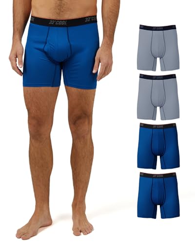 32 Degrees Cool Active Herren-Boxershorts, geruchshemmend, schnell trocknend, 4-Wege-Stretch, 4 Stück, 2 Cool Grey/2 Emotion Blue, Large von 32 Degrees