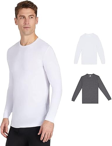 32 Degrees Herren Thermo-Baselayer Rundhalsausschnitt, leicht, 2er-Pack, Weiß/Anthrazit meliert, Mittel von 32 Degrees
