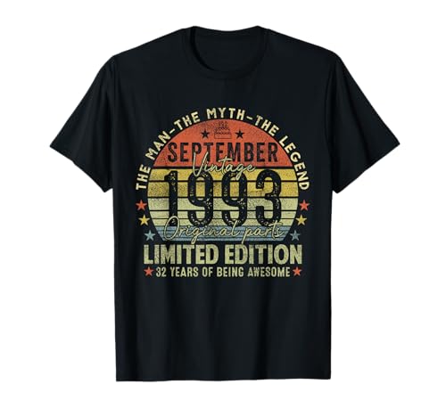 32nd Birthday Gifts Vintage September 1993 32 Years Old Men T-Shirt 32nd Birthday Gifts Vintage September 1993 32 Years Old Men T-Shirt von 32 Years Old Awesome Since September 1993 Birthday