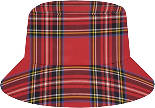 321 Fishermütze Roter Schwarzer Büffel-Schottischer Tartan-Plaid Kariert Unisex Bucket Hüte Uv Schutz Freizeithut Mode Sommerhut Für Reisen Camping Mädchen von 321