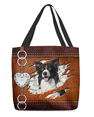 321 Schultertasche Groß Border-Collie Ließ Mich Ausgehen Faltbar Shopper Stofftasche Geräumige Fitnessstudio Handtasche 15X50X40cm von 321