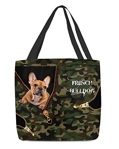 321 Umhängetasche Damen Tarnung Der Französischen Bulldogge Wasserbeständige Büro Tragetasche Geräumige Shopper Stofftasche 15X50X40cm von 321