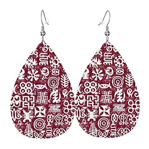 Drop Ohrringe Adinkra-Symbole Afrikanisches Rot Teardrop Ohrringe Gedruckte Leder Tropfen Ohrringe Leichte Wassertropfen Ohrringe Für Frauen Zubehör Geschenke von 321