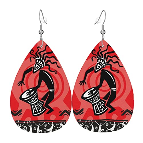 Leder Tropfen Ohrringe Tanzende Trommel Kokopelli Native Retro Rot Earrings Gedruckte Drop Ohrringe Leichte Leder Ohrringe Damen Für Zubehör Ornament Geschenke von 321