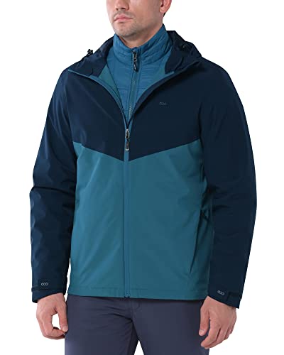 33,000ft 3-in-1 Herren Doppeljacke Wasserdichte 10000MM Regenjacke Winddichte Softshelljacke Warme Gefütterte Übergangsjacke Funktionsjacke für Männer mit 7 Taschen, Königsblau+Seeblau 2XL von 33,000ft