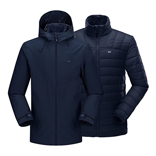 33,000ft 3-in-1 Herren Doppeljacke Wasserdichte 10000MM Regenjacke Winddichte Softshelljacke Warme Gefütterte Übergangsjacke Outdoorjacke Funktionsjacke für Männer mit 7 Taschen, Dunkelblau L von 33,000ft