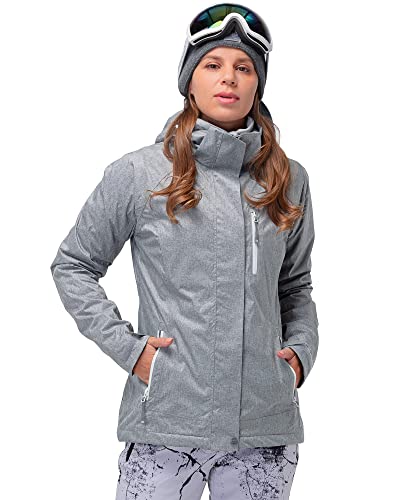 33,000ft 3 in 1 Jacke Damen Storm Jacket Winddicht Funktionsjacke, Atmungsaktiv Doppeljacke Regenjacke mit Softshelljacke Warm Skijacke Wasserdichte Winterjacke Dunkelgrau 38 von 33,000ft