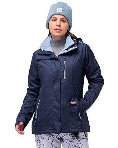 33,000ft 3 in 1 Jacke Damen Storm Jacket Winddicht Funktionsjacke, Atmungsaktiv Doppeljacke Regenjacke mit Softshelljacke Warm Skijacke Wasserdichte Winterjacke Dunkelblau 34 von 33,000ft