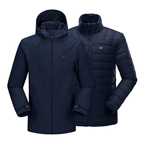 33,000ft 3-in-1 Herren Doppeljacke Wasserdichte 10000MM Regenjacke Winddichte Softshelljacke Warme Gefütterte Übergangsjacke Outdoorjacke Funktionsjacke für Männer mit 7 Taschen, Dunkelblau M von 33,000ft