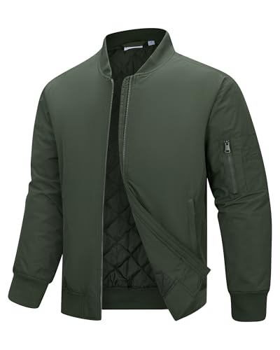 33,000ft Bomberjacke Herren Wasserdichte Winddichte Übergangsjacke Leichte Blousonjacke Fliegerjacke Herbst Winter Jacke mit 4 Taschen Armeegrün S von 33,000ft