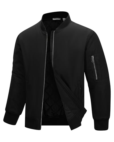 33,000ft Bomberjacke Herren Wasserdichte Winddichte Übergangsjacke Leichte Blousonjacke Fliegerjacke Herbst Winter Jacke mit 4 Taschen Schwarz/Grau XXL von 33,000ft