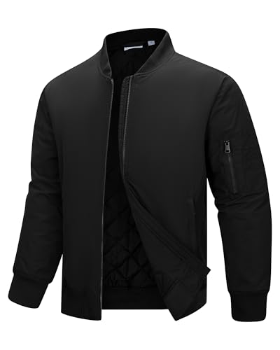 33,000ft Bomberjacke Herren Wasserdichte Winddichte Übergangsjacke Leichte Blousonjacke Fliegerjacke Herbst Winter Jacke mit 4 Taschen Schwarz M von 33,000ft