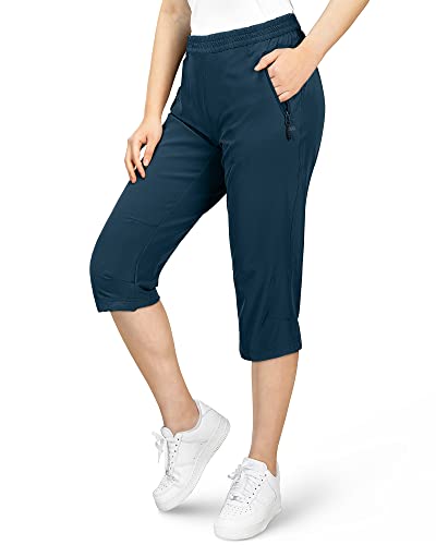 33,000ft Damen 3/4 Hose Capri Wanderhose Stretch Leichte Radhose Taschen Sommer Outdoor Golf Hose Blau 34 von 33,000ft