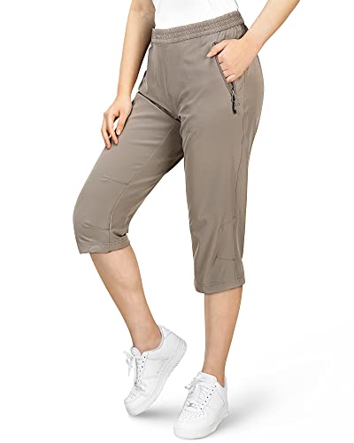 33,000ft Damen 3/4 Hose Capri Wanderhose Stretch Leichte Radhose Taschen Sommer Outdoor Golf Hose Khaki 34 von 33,000ft