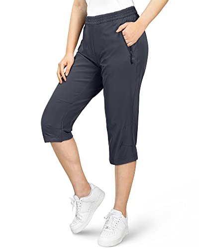 33,000ft Damen 3/4 Hose Capri Wanderhose Stretch Leichte Radhose Taschen Sommer Outdoor Golf Hose Grau 34 von 33,000ft