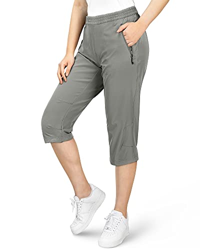 33,000ft Damen 3/4 Hose Capri Wanderhose Stretch Leichte Radhose Taschen Sommer Outdoor Golf Hose Grau-grün 34 von 33,000ft