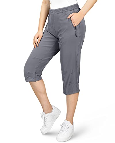 33,000ft Damen 3/4 Hose Capri Wanderhose Stretch Leichte Radhose Taschen Sommer Outdoor Golf Hose Hellgrau 40 von 33,000ft