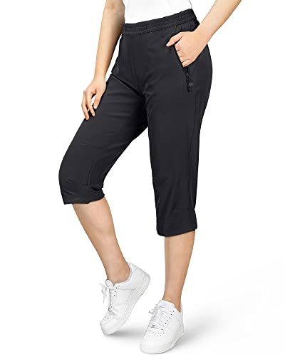 33,000ft Damen 3/4 Hose Capri Wanderhose Stretch Leichte Radhose Taschen Sommer Outdoor Golf Hose Schwarz 34 von 33,000ft