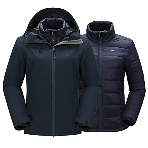 33,000ft Damen 3-in-1 Skijacke Wasserdichte Doppeljacke Winterjacke Snowboardjacke Gefüttert Regenmantel Funktionsjacke Softshell Winterjacke mit Kapuze & 7 Taschen Darkblau+Blau 2XL von 33,000ft