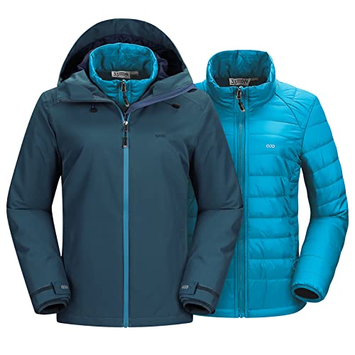 33,000ft Damen 3-in-1 Skijacke Wasserdichte Outdoorjacke Winterjacke Snowboardjacke Gefüttert Regenmantel Funktionsjacke Softshell Übergangsjacke Doppeljacke mit Kapuze & 7 Taschen, Blau 36 von 33,000ft