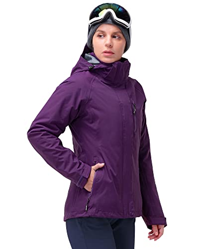 33,000ft Damen 3-in-1 Skijacke mit Fleecejacke Wasserdichte Doppeljacke Outdoorjacke Winterjacke Snowboardjacke Regenmantel Funktionsjacke, Lila 40 von 33,000ft