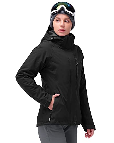 33,000ft Damen 3-in-1 Skijacke mit Fleecejacke Wasserdichte Doppeljacke Outdoorjacke Winterjacke Snowboardjacke Regenmantel Funktionsjacke, Schwarz 40 von 33,000ft