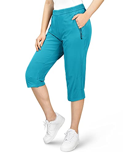 33,000ft Damen Capri Golf Hose Casual Quick Dry UPF 50+ Leichte Quick Dry 3/4 Cargo Pants Wandershorts mit Taschen, Blau / Grün, 44 von 33,000ft