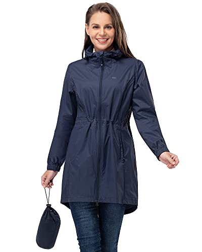 33,000ft Damen Dünne Wasserdichte Faltbar Regenmantel Regenjacke mit Kapuze, Leicht Atmungsaktive Travel Regenponcho, Lange Windbreaker Jacke für Frauen von 33,000ft