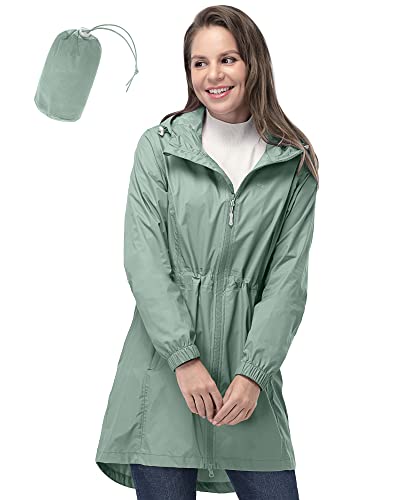 33,000ft Damen Dünne Wasserdichte Faltbar Regenmantel Regenjacke mit Kapuze, Leicht Atmungsaktive Travel Regenponcho, Lange Windbreaker Jacke für Frauen von 33,000ft