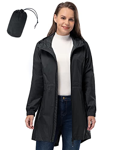 33,000ft Damen Dünne Wasserdichte Faltbar Regenmantel Regenjacke mit Kapuze, Leicht Atmungsaktive Lange Windbreaker Jacke für Frauen, Fahrrad Sport Outdoorjacke von 33,000ft