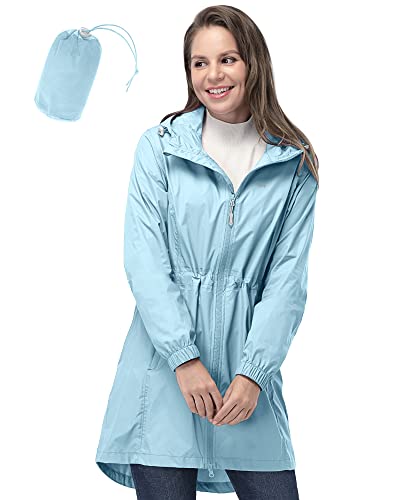 33,000ft Damen Dünne Wasserdichte Faltbar Regenmantel Regenjacke mit Kapuze, Leicht Atmungsaktive Travel Regenponcho, Lange Windbreaker Jacke für Frauen, Himmel Blau 3XL von 33,000ft