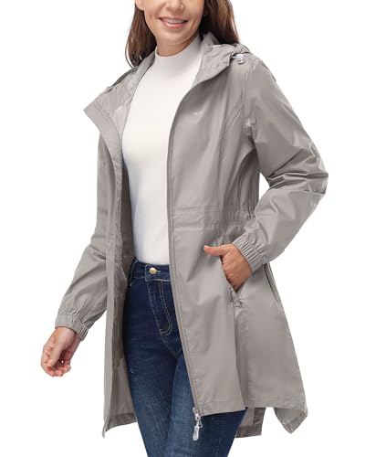 33,000ft Damen Dünne Wasserdichte Faltbar Regenmantel Regenjacke mit Kapuze, Leicht Atmungsaktive Travel Regenponcho, Lange Windbreaker Jacke für Frauen Khaki XXL von 33,000ft