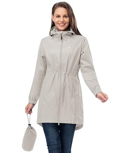 33,000ft Damen Dünne Wasserdichte Faltbar Regenmantel Regenjacke mit Kapuze, Leicht Atmungsaktive Travel Regenponcho, Lange Windbreaker Jacke für Frauen von 33,000ft