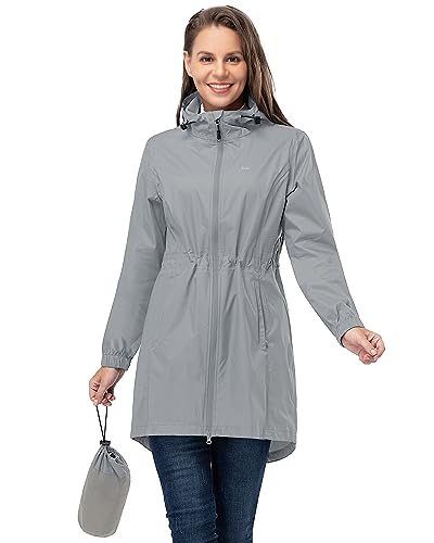 33,000ft Damen Dünne Wasserdichte Faltbar Regenmantel Regenjacke mit Kapuze, Leicht Atmungsaktive Travel Regenponcho, Lange Windbreaker Jacke für Frauen von 33,000ft