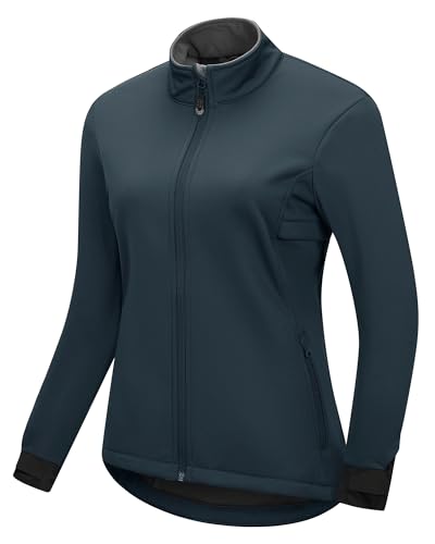 33,000ft Damen Fahhradjacke Wasserdichte Softshelljacke Winddichte Laufjacke Funktionsjacke Fleece Gefütterte Übergangsjacke Reflektierend Winter zum Radfahren, Laufen Dunkelblau XL von 33,000ft