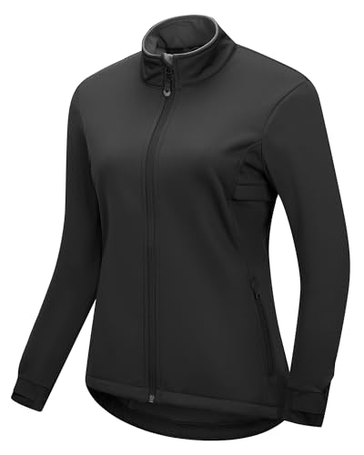 33,000ft Damen Fahhradjacke Wasserdichte Softshelljacke Winddichte Laufjacke Funktionsjacke Fleece Gefütterte Übergangsjacke Reflektierend Winter zum Radfahren, Laufen Schwarz XS von 33,000ft