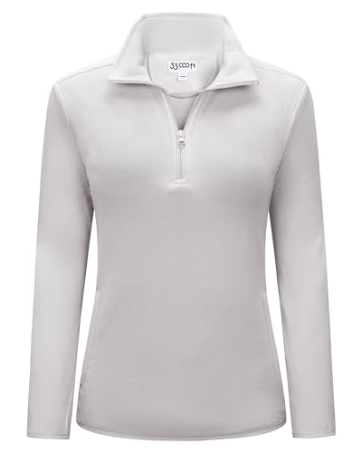 33,000ft Damen Fleece Pullover mit Halbreißverschluss Fleeceshirt Winter Warm Ski-Pullover Microfleece Atmungsaktiv Fleecepulli für Reisen Wandern Skifahren Hellgrau 34 von 33,000ft