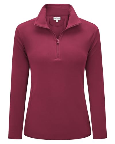 33,000ft Damen Fleece Pullover mit Halbreißverschluss Fleeceshirt Winter Warm Ski-Pullover Microfleece Atmungsaktiv Fleecepulli für Reisen Wandern Skifahren Weinrot 46 von 33,000ft