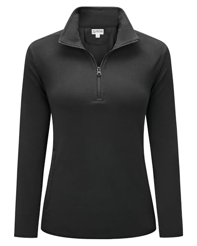 33,000ft Damen Fleece Pullover mit Halbreißverschluss Fleeceshirt Winter Warm Ski-Pullover Microfleece Atmungsaktiv Fleecepulli für Reisen Wandern Skifahren Schwarz 46 von 33,000ft
