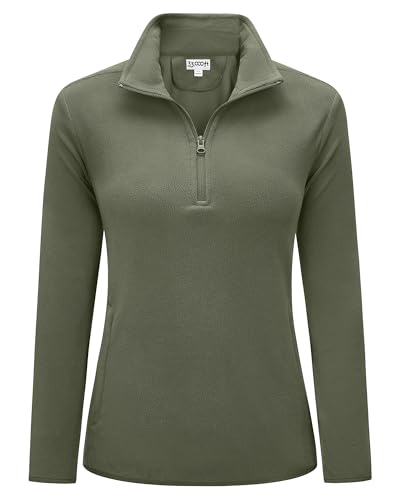 33,000ft Damen Fleece Pullover mit Halbreißverschluss Fleeceshirt Winter Warm Ski-Pullover Microfleece Atmungsaktiv Fleecepulli für Reisen Wandern Skifahren Grüngrau 36 von 33,000ft