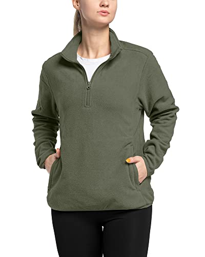 33,000ft Damen Fleece Pullover mit Halbreißverschluss Fleeceshirt Winter Warm Sweatjacke Microfleece Atmungsaktiv Fleecepulli für Reisen, Wandern Grüngrau 38 von 33,000ft