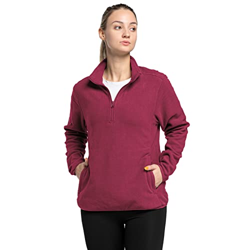 33,000ft Damen Fleece Pullover mit Halbreißverschluss Fleeceshirt Winter Warm Sweatjacke Microfleece Atmungsaktiv Fleecepulli für Reisen, Wandern Weinrot 40 von 33,000ft