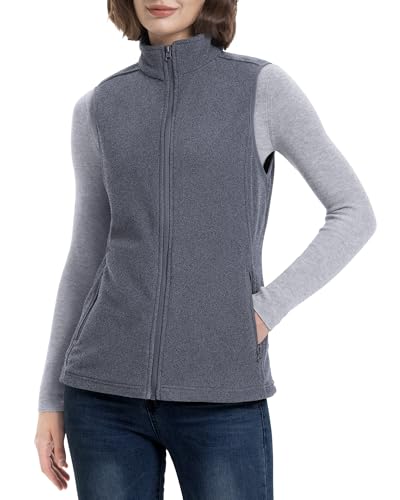 33,000ft Damen Fleece Weste Jacke Standkragen Ultraleicht Outdoor Westen Tops mit Taschen Reißverschluss Gilets Damenweste Dunkelgrau 38 von 33,000ft