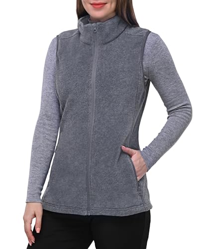 33,000ft Damen Fleece Weste Jacke Standkragen Ultraleicht Outdoor Westen Tops mit Taschen Reißverschluss Gilets Damenweste Dunkelgrau 42 von 33,000ft