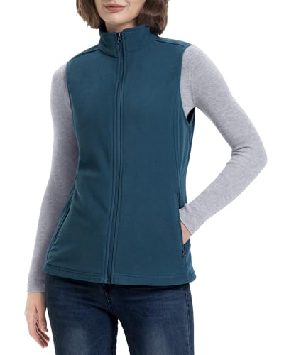 33,000ft Damen Fleece Weste Jacke Standkragen Ultraleicht Outdoor Westen Tops mit Taschen Reißverschluss Gilets Damenweste Dunkles Cyan 50 von 33,000ft